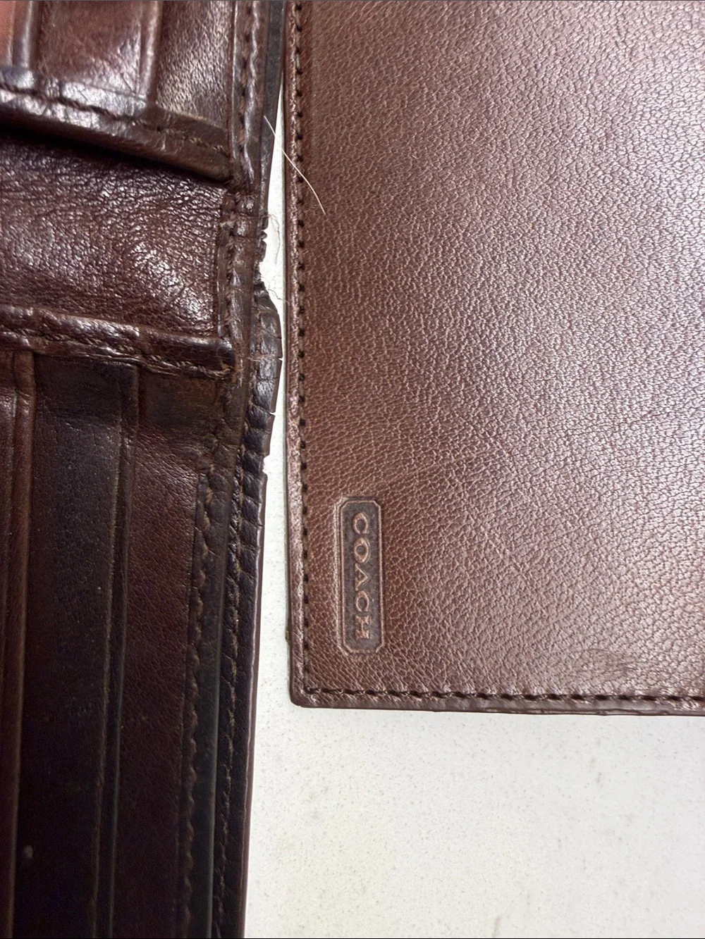 Coach Brown Leather Money Clip Wallet - Dark Brown Finish